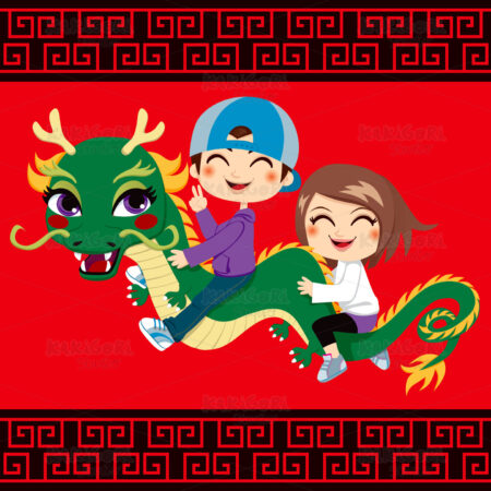 New Year Dragon Ride Clipart Vector Illustration 00772