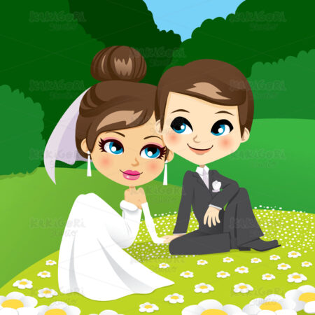 Newlyweds Sitting on Garden Clipart Vector Illustration 00807