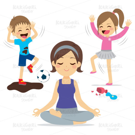 Noisy Children Mother Yoga Clipart Vector Illustration 03381