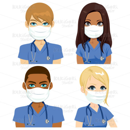 Nurse Health Mask Team Clipart Vector Illustration 03360