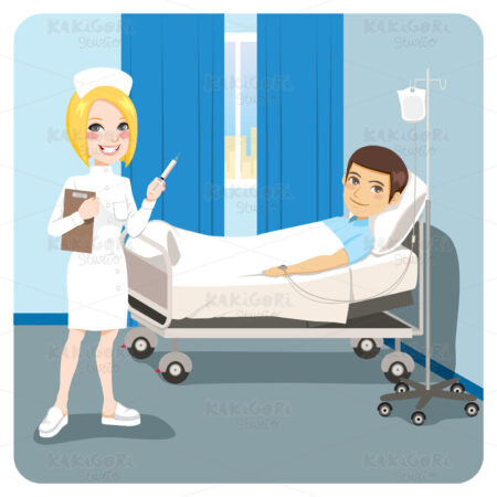Nurse Hospital Man Ill Bed Clipart Vector Illustration 04625