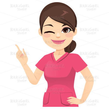 Nurse Woman Pointing Finger Clipart Vector Illustration 04629