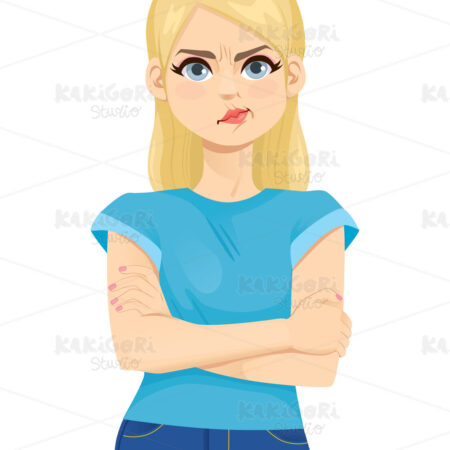 Offended Teenager Girl Frowning Clipart Vector Illustration 04823