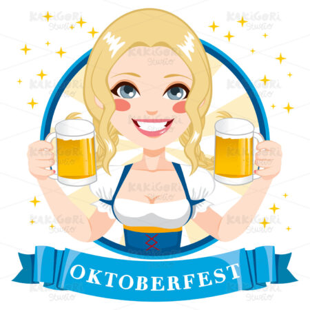 Oktoberfest Bavarian Waitress Clipart Vector Illustration 03044