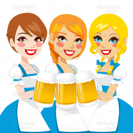 Oktoberfest Beautiful Waitress Clipart Vector Illustration 01190