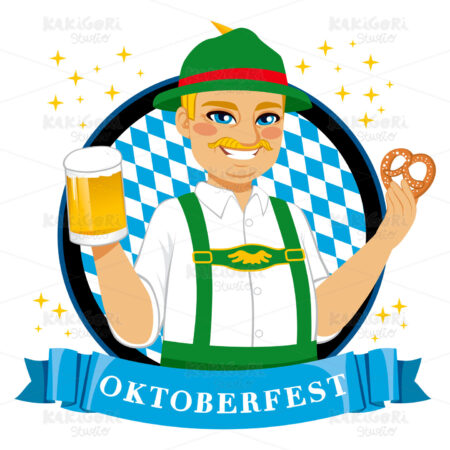 Oktoberfest Pretzel Beer Man Clipart Vector Illustration 03082