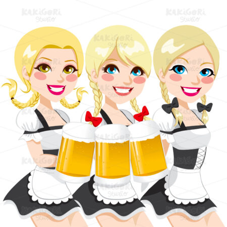 Oktoberfest Waitress Beer Toast Clipart Vector Illustration 01189
