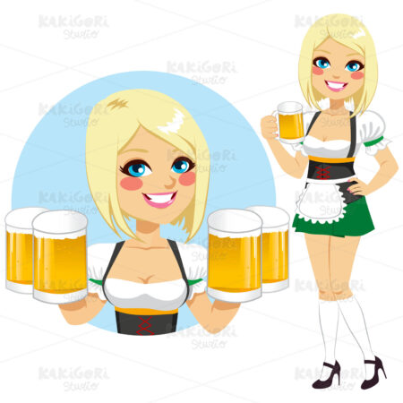 Oktoberfest Waitress Holding Beer Clipart Vector Illustration 03043