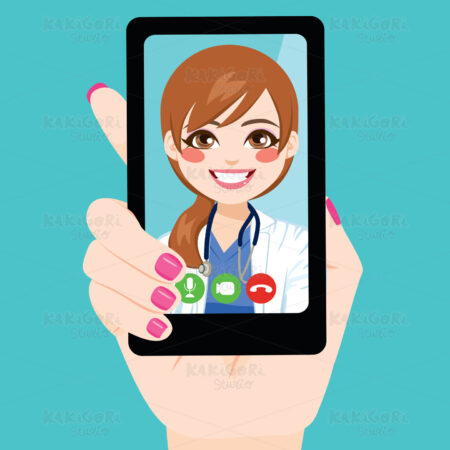 Online Female Doctor Call Clipart Vector Illustration 04359