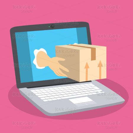 Online Parcel Delivery Laptop Clipart Vector Illustration 04428