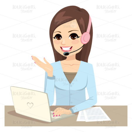 Operator Woman Working On Laptop Clipart Vector Illustration 04727