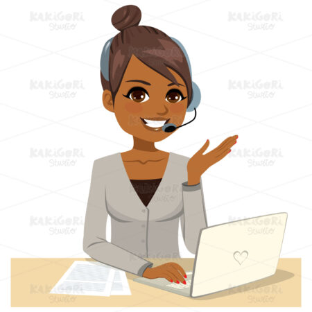 Operator Woman Working On Laptop Clipart Vector Illustration 04739