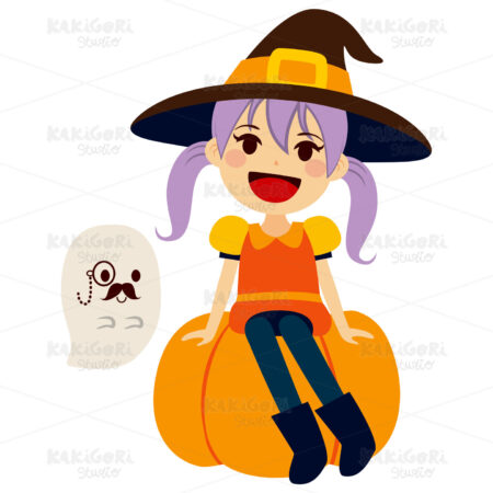 Orange Witch and Gentleman Ghost Clipart Vector Illustration 02325