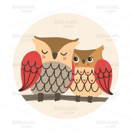Owl Couple Branch Clipart Vector Illustration 03754