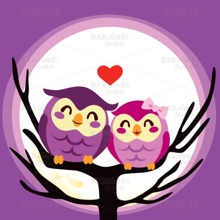 Owl Love Couple Clipart Vector Illustration 01044