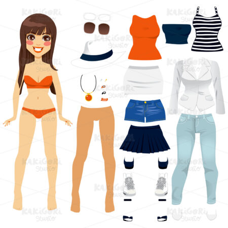Paper Doll Women Clothing Clipart Vector Illustration 01113