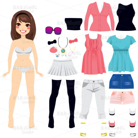 Paper Doll Women Fashion Clipart Vector Illustration 01115