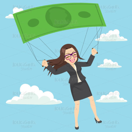 Parachute Banknote Businesswoman Clipart Vector Illustration 03413