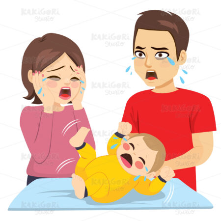 Parents Desperate With Baby Crying Clipart Vector Illustration 05175