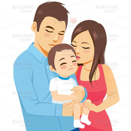 Parents Kissing Baby Toddler Boy Clipart Vector Illustration 04939
