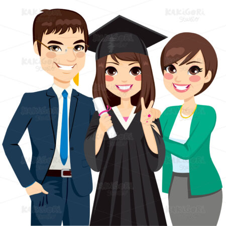 Parents Proud Of Daughter Graduation Clipart Vector Illustration 01993