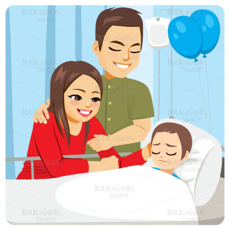Parents Visiting Ill Son Hospital Clipart Vector Illustration 04971