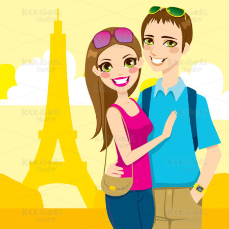 Paris Honeymoon Trip Clipart Vector Illustration 01100