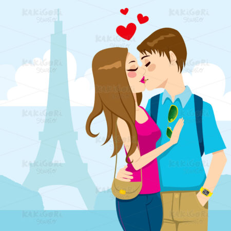 Paris Love Kiss Clipart Vector Illustration 01106