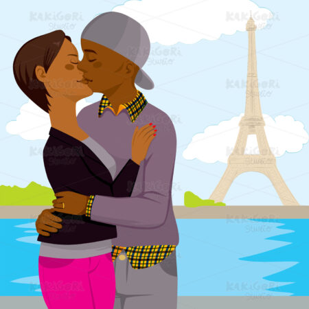 Paris Love Kissing Honeymoon Clipart Vector Illustration 02054