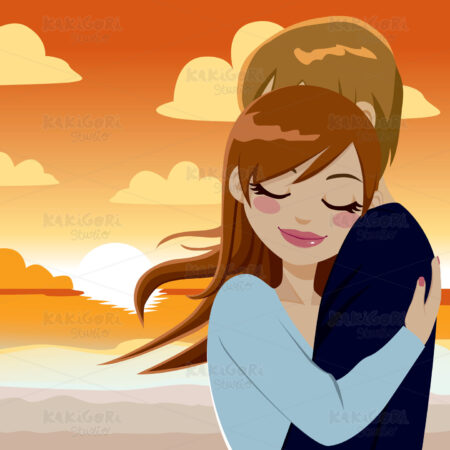 Passionate Sunset Hug Clipart Vector Illustration 01517