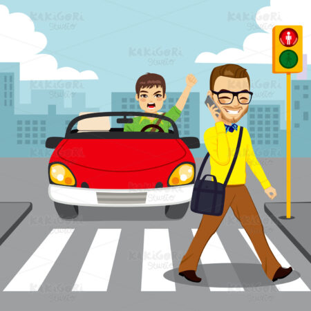 Pedestrian Smartphone Accident Clipart Vector Illustration 02859