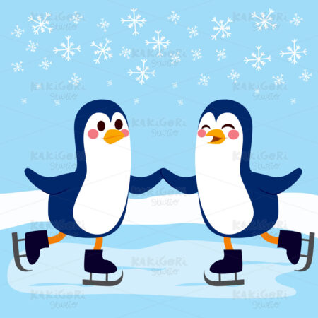 Penguins Skating Winter Clipart Vector Illustration 02333
