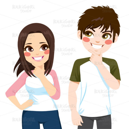 Pensive Teenager Girl And Boy Clipart Vector Illustration 03277