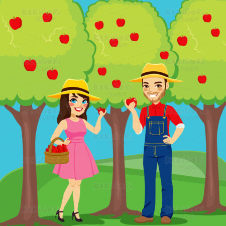 People Picking Apples Clipart Vector Illustration 03096