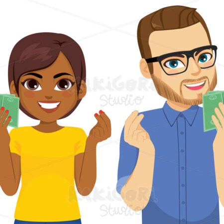 People Showing Cash Money Gesturing Clipart Vector Illustration 05186