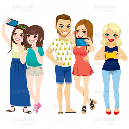 People Taking Selfie Clipart Vector Illustration 02835
