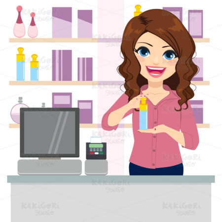 Perfume Clerk Showing New Product Clipart Vector Illustration 05137