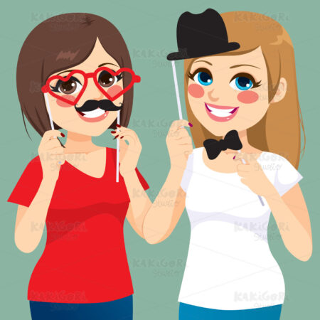 Photo Booth Girls Clipart Vector Illustration 04312