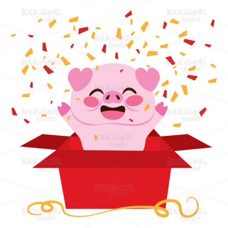Pig Red Box Surprise Clipart Vector Illustration 04256