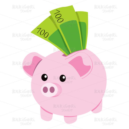 Piggy Bank and Notes Clipart Vector Illustration 00832