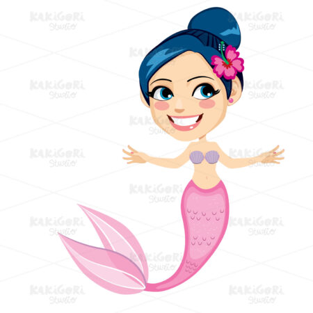 Pink Tropical Flower Mermaid Clipart Vector Illustration 04829