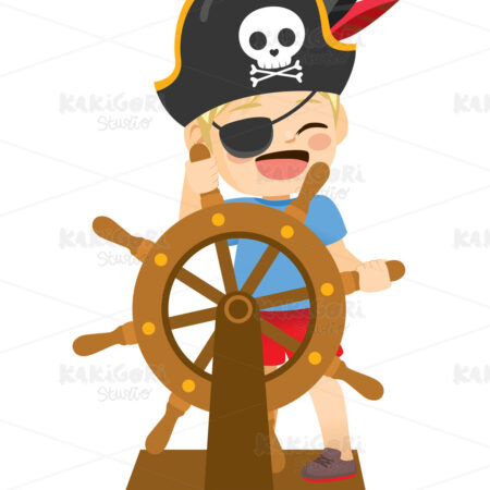 Pirate Boy Ship Steering Wheel Clipart Vector Illustration 05056