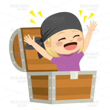 Pirate Girl Treasure Chest Surprise Clipart Vector Illustration 05054