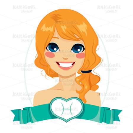 Pisces Zodiac Sign Girl Clipart Vector Illustration 01937