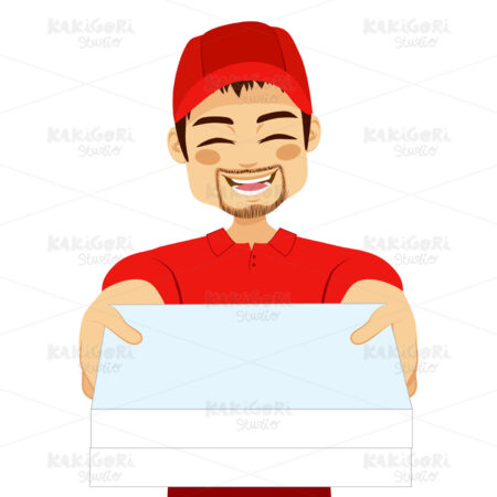 Pizza Delivery Guy Portrait Clipart Vector Illustration 02137