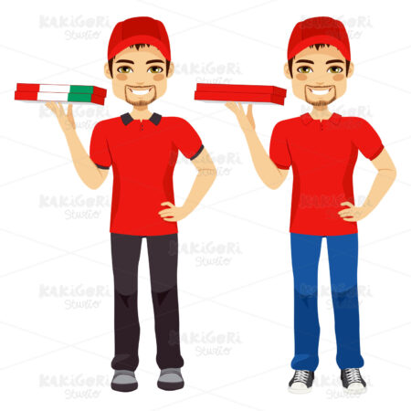 Pizza Delivery Man Clipart Vector Illustration 02136