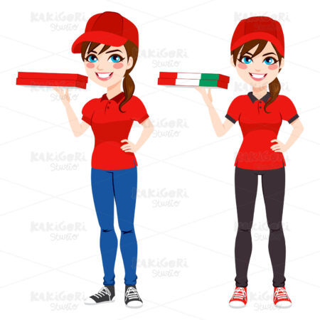 Pizza Delivery Woman Clipart Vector Illustration 02912