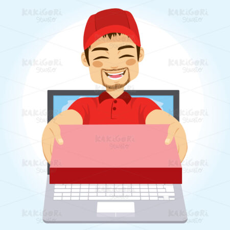 Pizza Online Delivery Boy Clipart Vector Illustration 04446