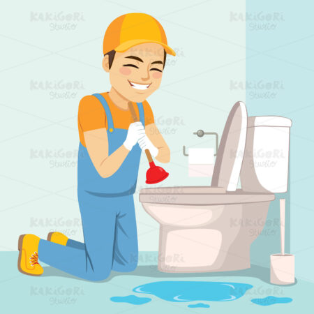 Plumber Fixing Toilet Clipart Vector Illustration 05030