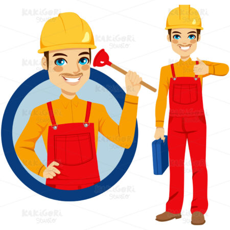 Plumber Holding Plunger Clipart Vector Illustration 01747